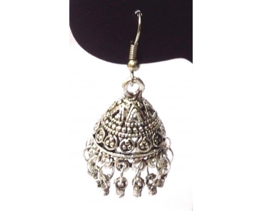 Silver Oxidized Earring Ethnic Imitation Jhumki Jewelry Hook Dangle Drop EA373